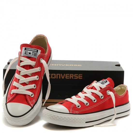 all red low top converse