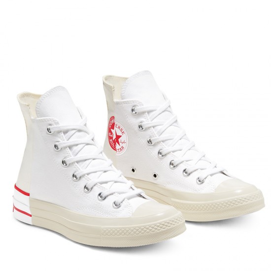 white and red converse high tops
